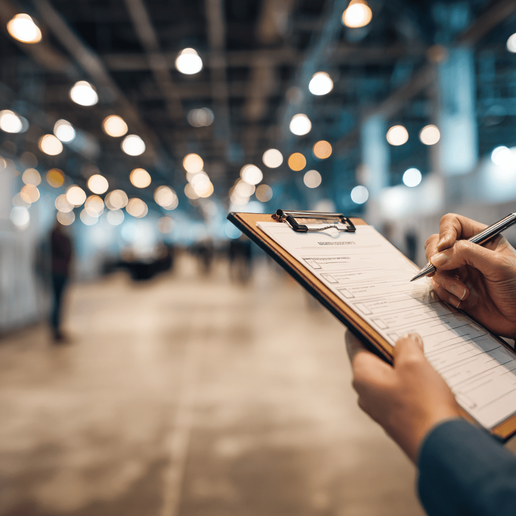 This is a checklist for risk assessment, completed during an inspection in an exhibition hall.