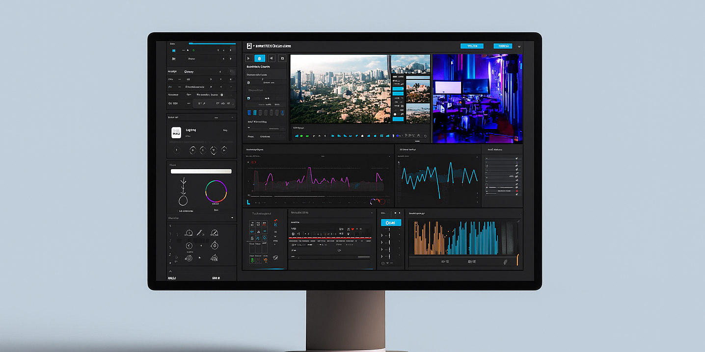 Monitor mit Livestream-Dashboard und Analyse-Tools wie OBS und Streamlabs für professionelle Live-Übertragungen