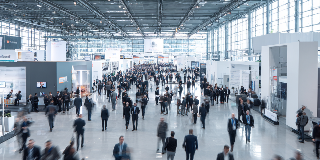 Der wahre Nutzen von Messen: Zwischen Aufwand und Ertrag Menschenmenge auf Fachmesse als Sinnbild für den Nutzen und Aufwand von Messeauftritten