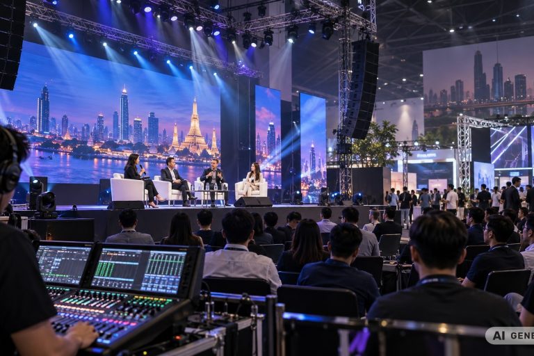 plsb-2026-events Fachpanel auf einer Messebühne mit Publikum, Lichttechnik und Mischpult