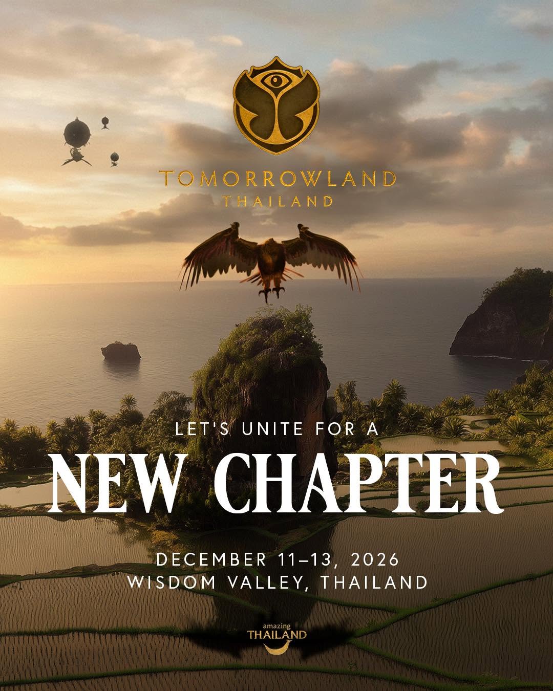 Festivalankündigung für Tomorrowland Thailand über tropischer Landschaft